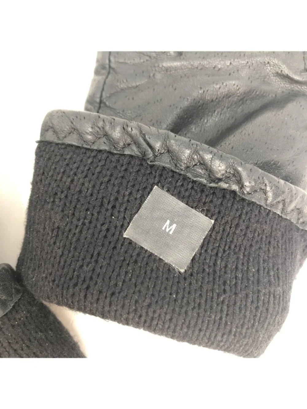 Leather Gloves Womens Medium Black Knit Lining Winter Supple Perforated Casual